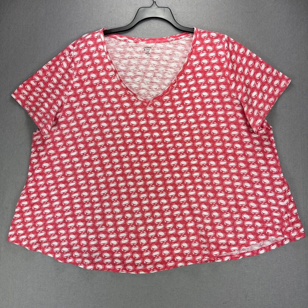 Crown & Ivy Top Women's 3X Plus Authentic Tee Shirt Coral Crabs Beach Summer